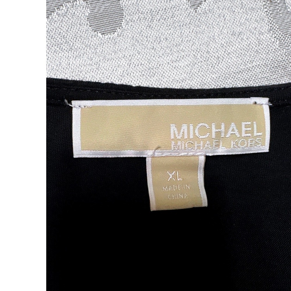 Michael Kors Black Lace Up Grommet Short Sleeve Top XL Gold Hardware Logo Plaque - Picture 5 of 5